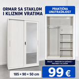 TREGGO - KLIZNI ORMAR S STAKLOM - 185 x 90 x 50 cm