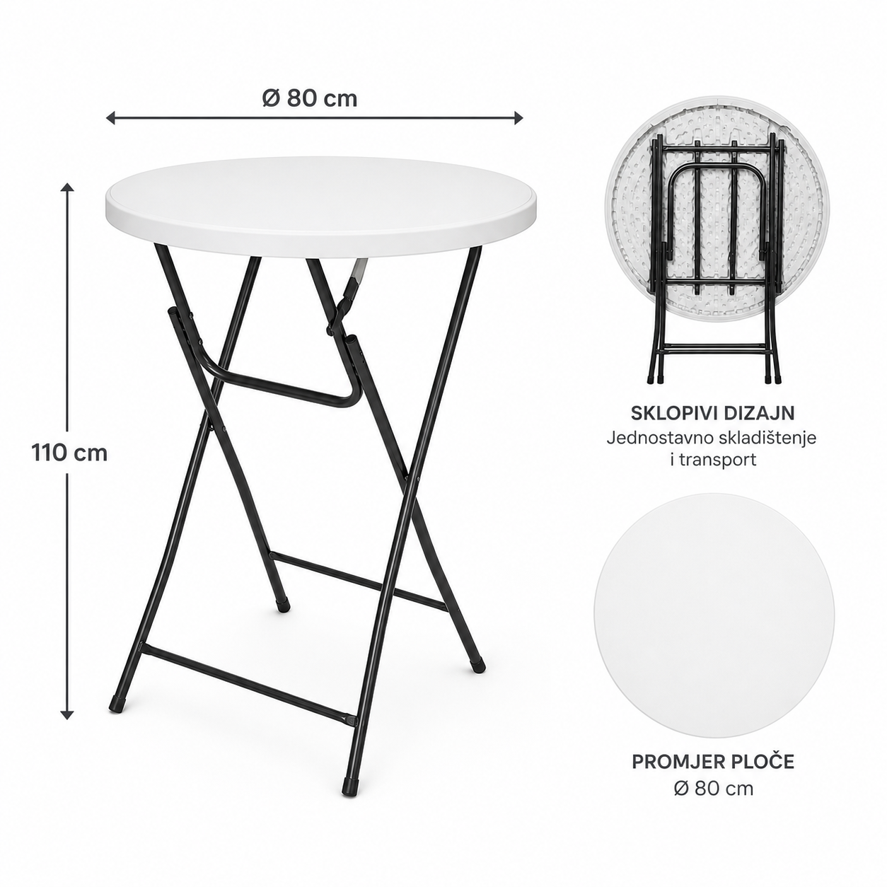 TREGGO - UGOSTITELJSKI STOL - SKLOPIVI - Ø80 cm / VISINA 110 cm