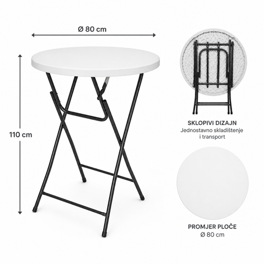 TREGGO - UGOSTITELJSKI STOL - SKLOPIVI - Ø80 cm / VISINA 110 cm