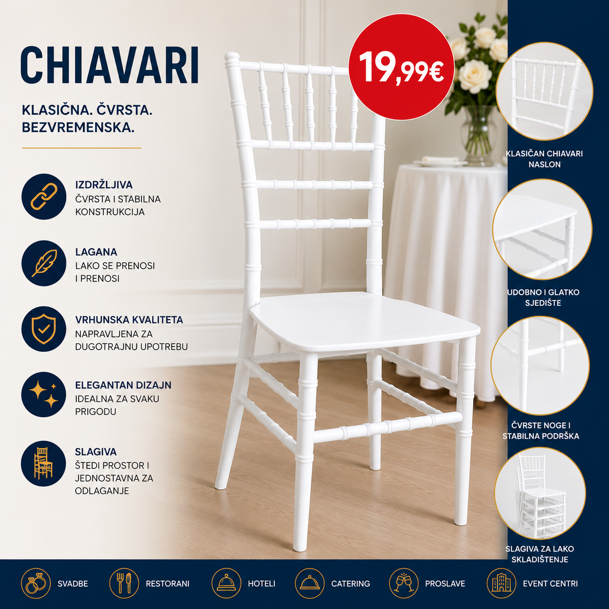 TREGGO - CHIAVARI “tiffany” STOLICE - BIJELA BOJA