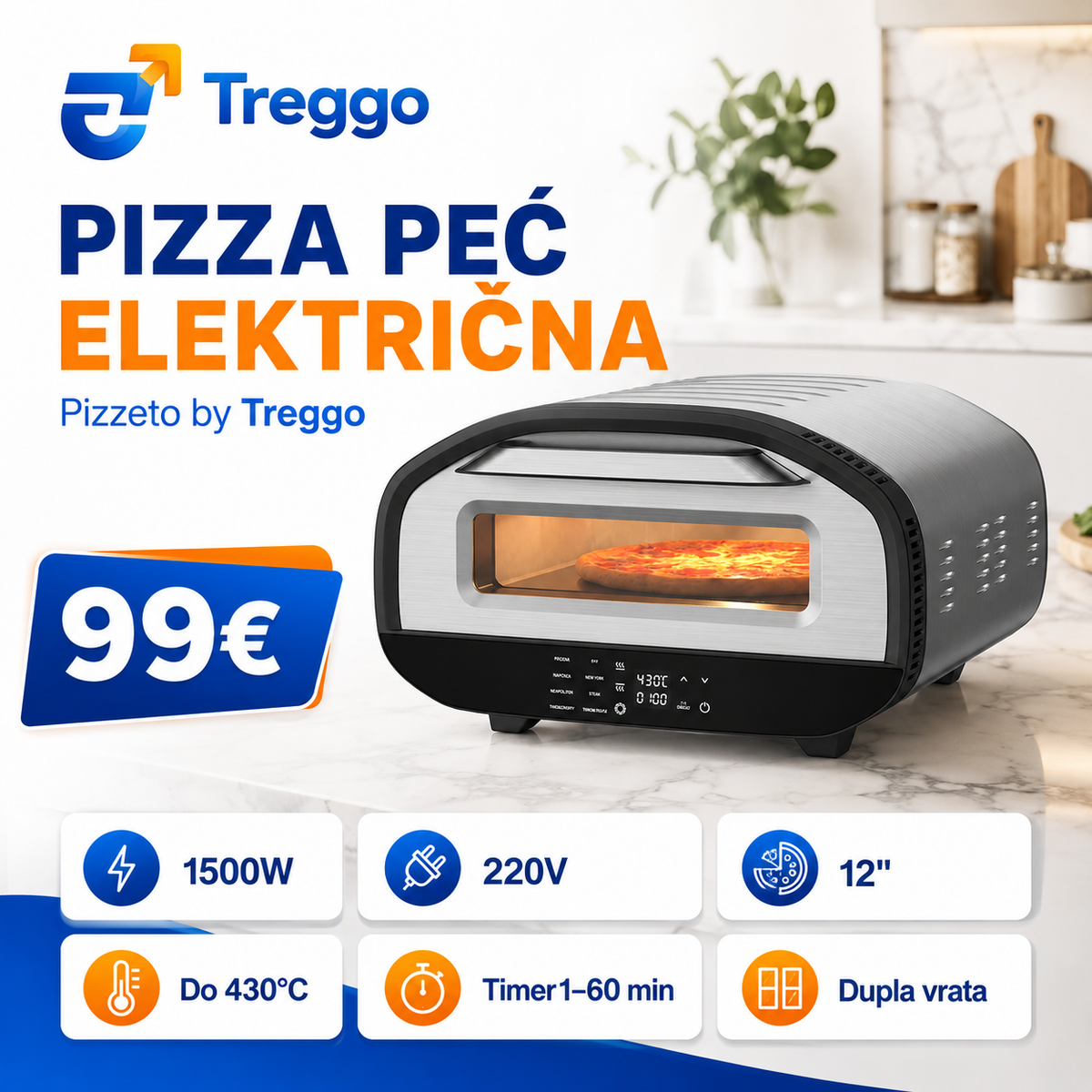 TREGGO - ELEKTRIČNA PEĆ ZA PIZZU 12”