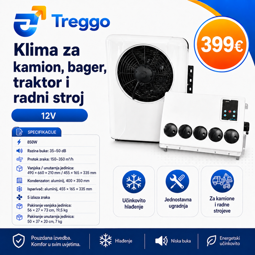 TREGGO - 12V AIR CONDITIONING FOR WORK MACHINES, TRACTORS, EXCAVATORS