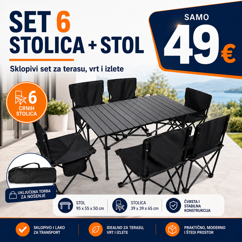 TREGGO - SET 6 STOLICA + STOL - SKLOPIVI SET