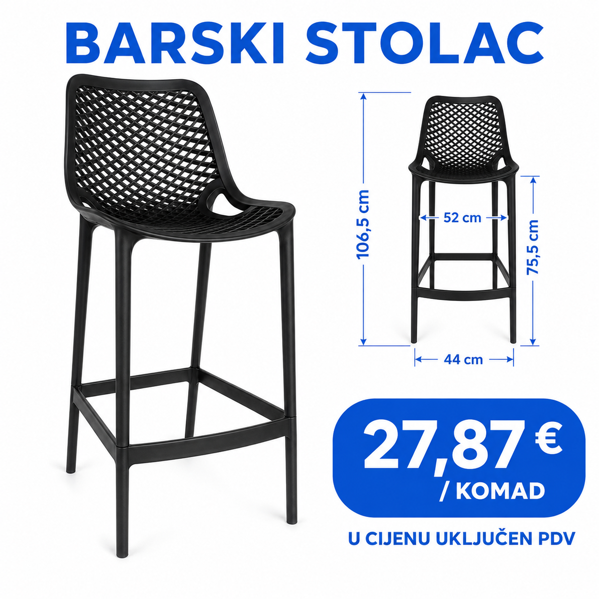 TREGGO – Sgabello da bar nero