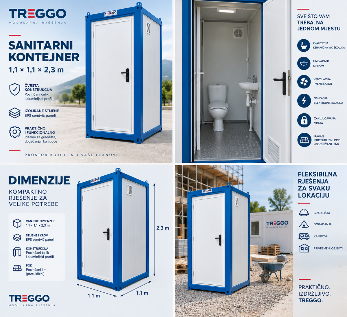 TREGGO - SANITARNI KONTEJNER 1.1 x 1.1 x 2.3m